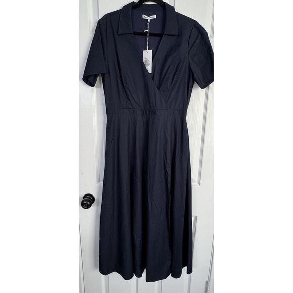 NWT Reformation ISADORA navy blue midi length short sleeve full wrap Size 10 - Picture 2 of 15